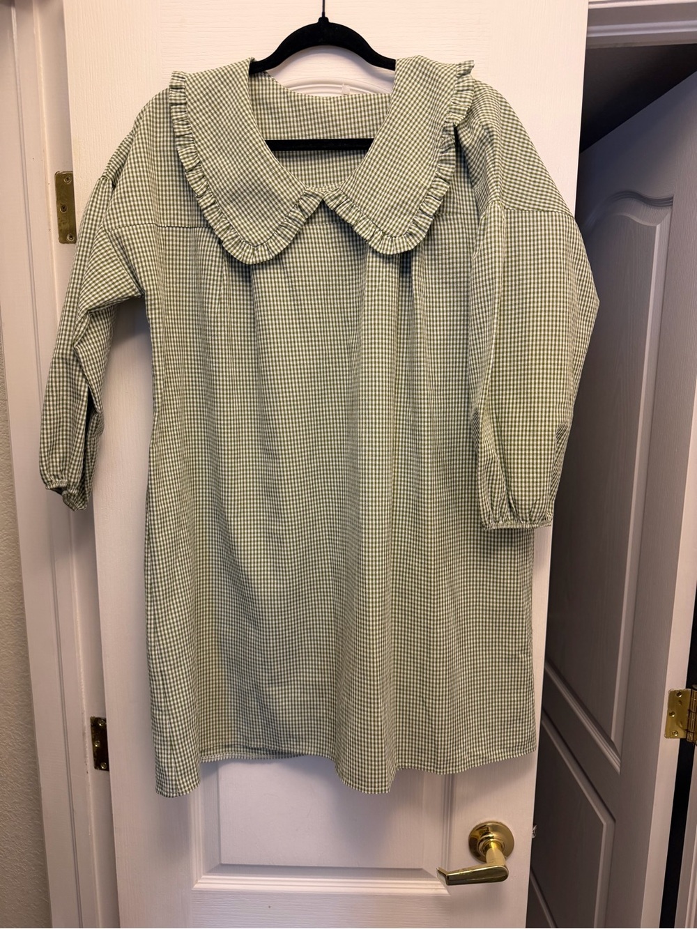 Girls Green Gingham Dress with Ruffle Collar